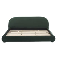 Modern Upholstered King Bed Frame with Curved Headboard, Soft Bouclé Sleeper Bed for Bedroom, 87'' L x 84.5'' W x 33.5'' H, Dark Green(m-2)