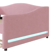 Cozy Full Size Upholstered Daybed with Twin Trundle, Ideal Sofa Bed for Overnight Guests, 79.5" L x 58.5" W x 33" H, Pink(m-5)