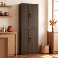 HOMCOM Freestanding Kitchen Pantry, 4-Door Kitchen Pantry Cabinet with Adjustable Shelves and Doors, Brown(m-10)