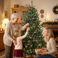 HOMCOM 6ft Prelit Christmas Tree, Colorado Blue Spruce, Easy Plug, Hinged Xmas Tree with Warm White & Multi-Colour LEDs(m-9)