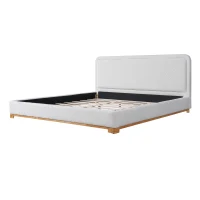 Modern Low-Profile King Bed Frame with Curved Headboard, Soft Bouclé Sleeper Bed for Bedroom, 87'' L x 81.5'' W x 40'' H, White(m-13)