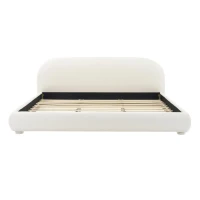 Modern Upholstered King Bed Frame with Curved Headboard, Soft Bouclé Sleeper Bed for Bedroom, 87'' L x 84.5'' W x 33.5'' H, Cream White(m-2)