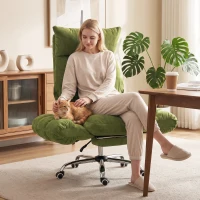 HOMCOM Criss Cross Office Chair with Flip-Up Armrests, Wide Seat, Reclining Cross Legged Desk Chair with Footrest, Green(m-8)