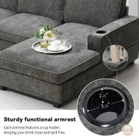 Plush Chenille U-Shaped Sectional Sofa with Cup Holders, Large Deep Seat Couch for Apartment, 117.5'' L x 68'' W x 31'' H, Gray(m-6)