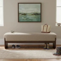 Elegant Bouclé Ottoman Bench with Dark Rubberwood Legs, Soft Rectangular Footrest for Living Room, 64'' L x 18.5'' W x 18.5'' H, Brown(m-5)