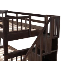 Practical Twin-Over-Twin Bunk Bed with Staircase Storage, Ideal Convertible Bunk Bed for Dorms, Children Bedrooms, 94" L x 42.5" W x 62" H, Espresso(m-5)