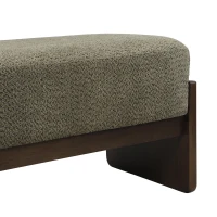 Elegant Bouclé Ottoman Bench with Dark Rubberwood Legs, Soft Rectangular Footrest for Living Room, 64'' L x 18.5'' W x 18.5'' H, Brown+Dark Green(m-7)