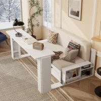 Modern Daybed with Removable Desk and Bottom Drawer, Multi-Functional Sofa Bed for Compact Apartments, 82" L x 71.5" W x 25.5" H, White(m-5)