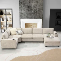 Plush Chenille U-Shaped Sectional Sofa with Cup Holders, Large Deep Seat Couch for Apartment, 117.5'' L x 68'' W x 31'' H, Beige(m-8)