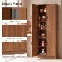 HOMCOM Freestanding Kitchen Pantry, 4-Door Kitchen Pantry Cabinet with Adjustable Shelves and Doors, Teak(m-7)