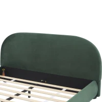 Luxury Upholstered Queen Bed Frame with Curved Headboard, Soft Velvet Sleeper Bed for Bedroom, 87'' L x 68.5'' W x 33.5'' H, Dark Green(m-6)