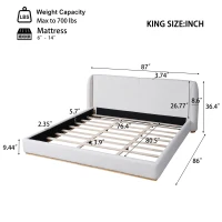 Modern Low-Profile King Bed Frame with Wingback Headboard, Soft Bouclé Sleeper Bed for Bedroom, 86'' L x 87'' W x 36.5'' H, White(m-3)