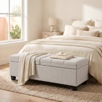 HOMCOM 51.2" Storage Ottoman Bench, End of Bed Bench with 2 Compartments, Dual Lift Lids, Cream White(m-8)