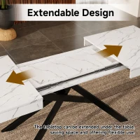Modern Extendable Dining Table with Metal Cross Legs, Expandable Kitchen Table for Kitchen, 71'' L x 31.5'' W x 30'' H, White(m-4)