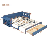 Modern Daybed with Removable Desk and Bottom Drawer, Multi-Functional Sofa Bed for Compact Apartments, 82" L x 71.5" W x 25.5" H, Blue(m-3)