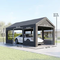 Outsunny 10' x 20' Carport, Heavy Duty Portable Garage, Height Adjustable, with 4 Mesh Windows and 4 Doors, Gray(m-3)