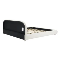Modern Upholstered King Bed Frame with Curved Headboard, Soft Bouclé Sleeper Bed for Bedroom, 87'' L x 84.5'' W x 33.5'' H, Cream White(m-13)