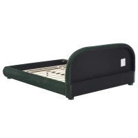 Luxury Upholstered Queen Bed Frame with Curved Headboard, Soft Velvet Sleeper Bed for Bedroom, 87'' L x 68.5'' W x 33.5'' H, Dark Green(m-13)