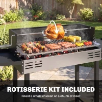 Outsunny BBQ Rotisserie Grill Charcoal, Split Roaster for Chicken Turkey, 3-Level Grill Grate, Storage Shelves, Stainless Steel(m-4)