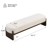 Elegant Bouclé Ottoman Bench with Dark Rubberwood Legs, Soft Rectangular Footrest for Living Room, 64'' L x 18.5'' W x 18.5'' H, Beige+Brown(m-3)