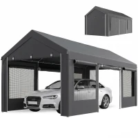 Outsunny 10' x 20' Carport, Heavy Duty Portable Garage, Height Adjustable, with 4 Mesh Windows and 4 Doors, Gray(m-1)