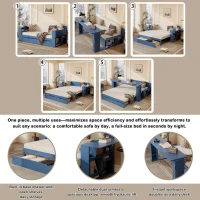 Modern Daybed with Removable Desk and Bottom Drawer, Multi-Functional Sofa Bed for Compact Apartments, 82" L x 71.5" W x 25.5" H, Blue(m-4)