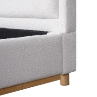 Modern Low-Profile King Bed Frame with Curved Headboard, Soft Bouclé Sleeper Bed for Bedroom, 87'' L x 81.5'' W x 40'' H, White(m-11)