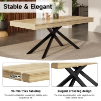 Modern Extendable Dining Table with Metal Cross Legs, Expandable Kitchen Table for Kitchen, 71'' L x 31.5'' W x 30'' H, Oak(m-6)