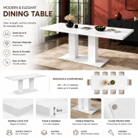 Modern Marble Effect Dining Table with Dual-Pedestal Base, Rectangular Kitchen Table for Kitchen, 71'' L x 27.5'' W x 29.5'' H, White Marble(m-4)