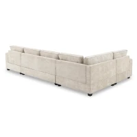 Plush Chenille U-Shaped Sectional Sofa with Cup Holders, Large Deep Seat Couch for Apartment, 117.5'' L x 68'' W x 31'' H, Beige(m-15)