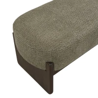 Elegant Bouclé Ottoman Bench with Dark Rubberwood Legs, Soft Rectangular Footrest for Living Room, 64'' L x 18.5'' W x 18.5'' H, Brown+Dark Green(m-5)