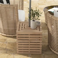 Outsunny 2-in-1 Outdoor Umbrella Base Storage Box, Wooden Patio Coffee Table, Brown(m-8)