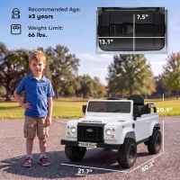Qaba 12V Electric Car for Kids 3+ Years, Licensed Land Rover Defender Toddler Ride on Car w/ Remote Control, White(m-3)