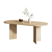 Modern Oak Oval Dining Table with Double Pedestal Base, Wood Grain Kitchen Table for Kitchen, 79'' L x 35.5'' W x 29.5'' H, Oak(m-6)