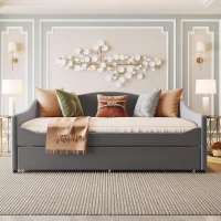 Cozy Full Size Upholstered Daybed with Twin Trundle, Ideal Sofa Bed for Overnight Guests, 79.5" L x 58.5" W x 33" H, Gray(m-4)