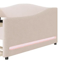 Cozy Full Size Upholstered Daybed with Twin Trundle, Ideal Sofa Bed for Overnight Guests, 79.5" L x 58.5" W x 33" H, Beige(m-5)