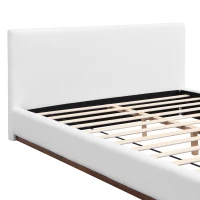 Elegant Upholstered Queen Bed Frame with Wooden Slats, Soft Teddy Fleece Platform Bed for Bedroom, 86.5'' L x 64.5'' W x 33.5'' H, Brown+White(m-5)