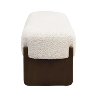 Elegant Bouclé Ottoman Bench with Dark Rubberwood Legs, Soft Rectangular Footrest for Living Room, 64'' L x 18.5'' W x 18.5'' H, Beige+Brown(m-9)