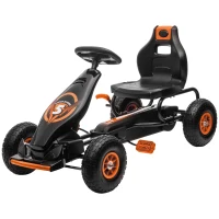 Aosom Kids Pedal Go Kart Ride-on Toy with Ergonomic Comfort, Pedal Car with Tough, Wear-Resistant Tread for Ages 5-12, Orange(m-1)