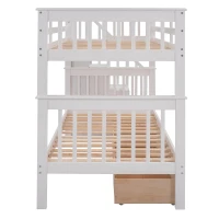 Practical Twin-Over-Twin Bunk Bed with Staircase Storage, Ideal Convertible Bunk Bed for Dorms, Children Bedrooms, 94" L x 42.5" W x 62" H, White(m-11)