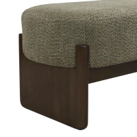 Elegant Bouclé Ottoman Bench with Dark Rubberwood Legs, Soft Rectangular Footrest for Living Room, 64'' L x 18.5'' W x 18.5'' H, Brown+Dark Green(m-6)