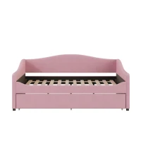 Cozy Full Size Upholstered Daybed with Twin Trundle, Ideal Sofa Bed for Overnight Guests, 79.5" L x 58.5" W x 33" H, Pink(m-2)