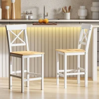 HOMCOM Counter Height Stools Set of 2, Farmhouse Bar Stools with Backs, Solid Wood Counter Stools for Kitchen Island(m-9)
