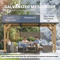 Outsunny 13' x 11' Hardtop Gazebo Canopy with Galvanised Metal Roof, Fir Wood Frame and Central Hook for Patio, Black Gray(m-4)