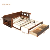 Modern Daybed with Removable Desk and Bottom Drawer, Multi-Functional Sofa Bed for Compact Apartments, 76.5" L x 65.5" W x 25.5" H, Espresso(m-3)