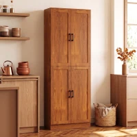 HOMCOM Freestanding Kitchen Pantry, 4-Door Kitchen Pantry Cabinet with Adjustable Shelves and Doors, Teak(m-10)