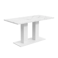 Modern Marble Effect Dining Table with Dual-Pedestal Base, Rectangular Kitchen Table for Kitchen, 71'' L x 27.5'' W x 29.5'' H, White Marble(m-6)