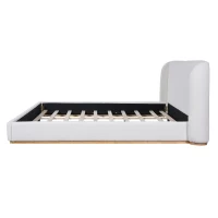 Modern Low-Profile King Bed Frame with Wingback Headboard, Soft Bouclé Sleeper Bed for Bedroom, 86'' L x 87'' W x 36.5'' H, White(m-2)