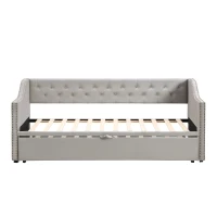 Practical Twin Upholstered Daybed with Pop-Up Trundle, Perfect Sofa Bed for Guest Rooms and Kids Rooms, 82" L x 81.5" W x 33" H, Gray(m-2)