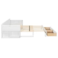 Modern Daybed with Removable Desk and Bottom Drawer, Multi-Functional Sofa Bed for Compact Apartments, 76.5" L x 65.5" W x 25.5" H, White(m-7)